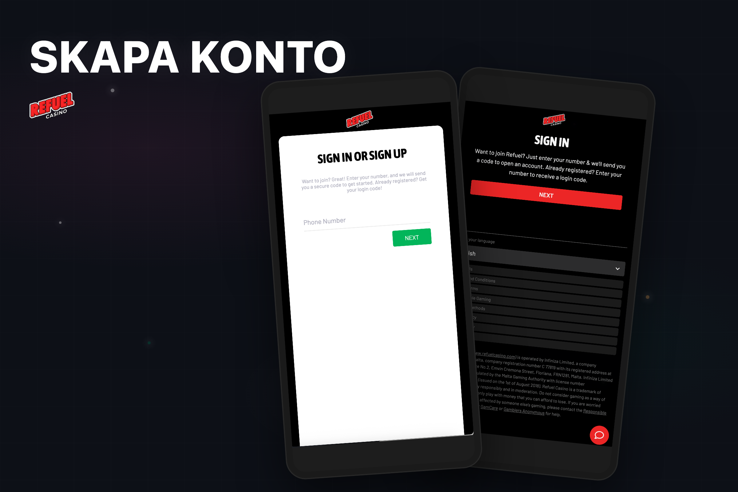 Registrering hos Refuel Casino